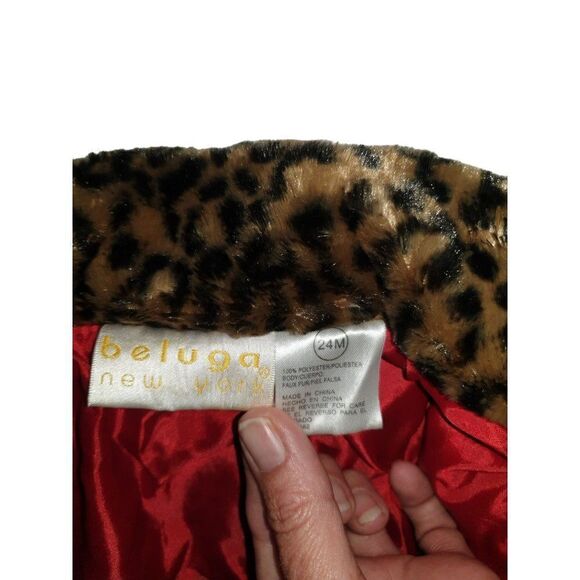 Girls Winter Coat Plush Faux Fur Leopard Print Button Down Cozy Coat 24M - Picture 7 of 7